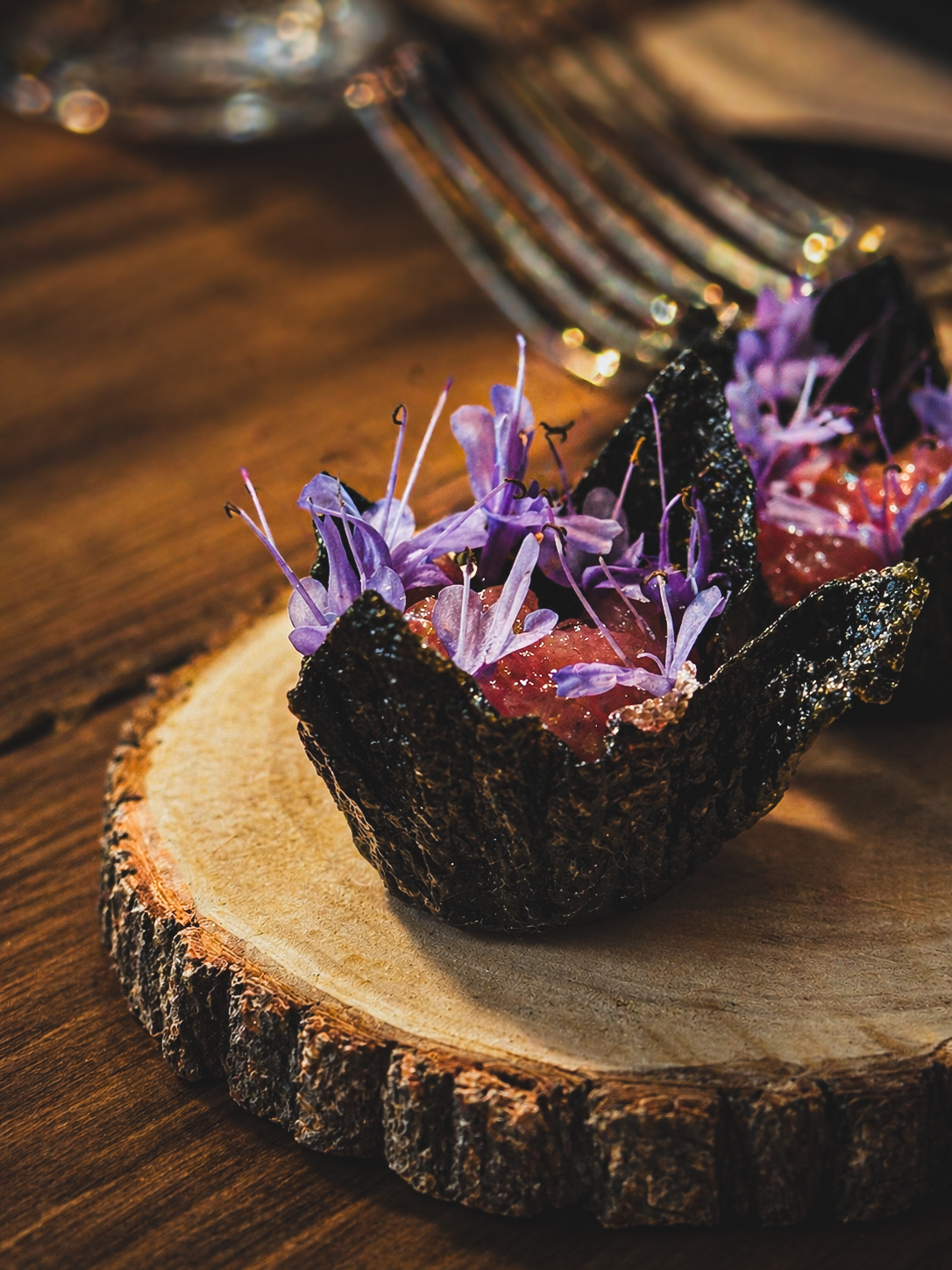 A small plated course featuring sea vegetables